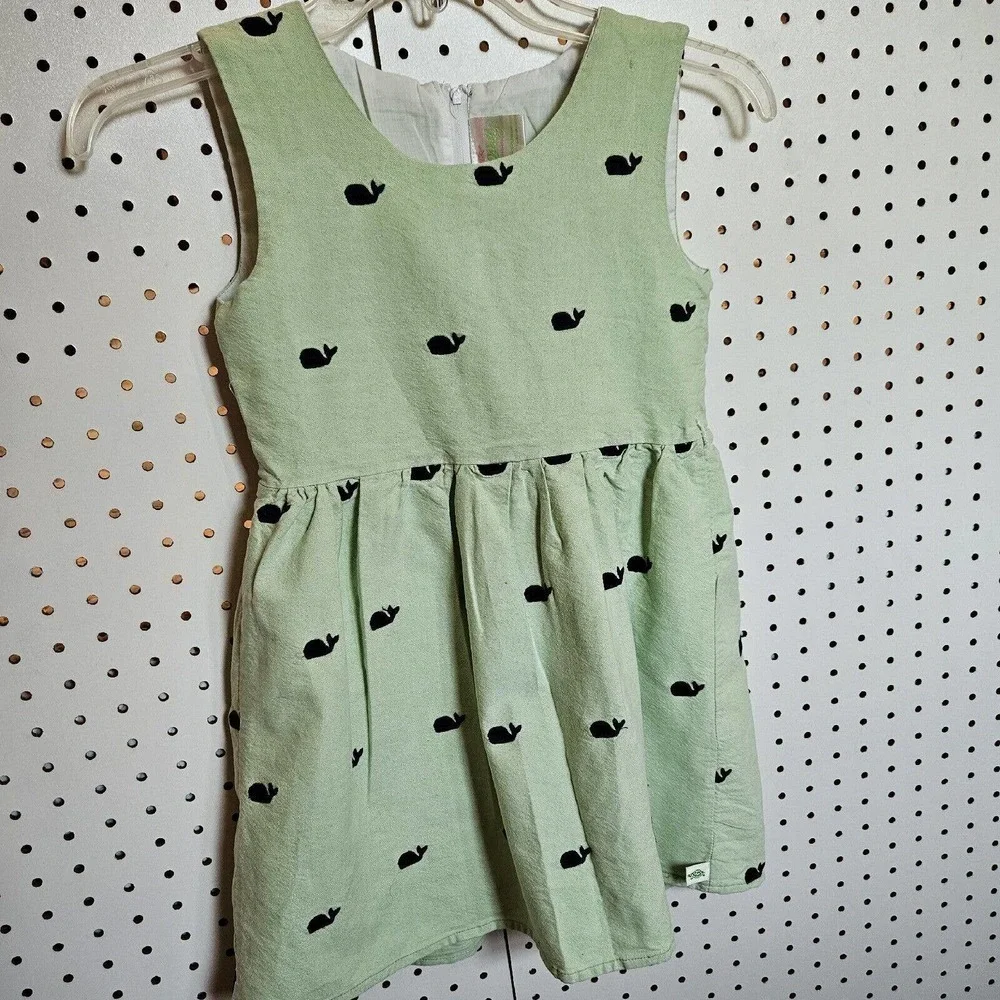 Girls Lolly Wolly Doodle Dress Green With Navy Embroidered Whales Size 8